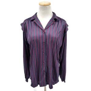 Vintage Queen's Way to Fashion Purple Teal polyester button up top in size 16